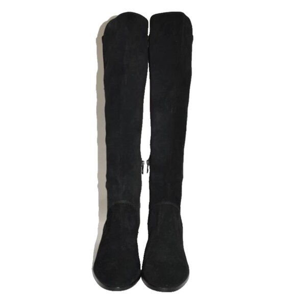$400 COACH SUEDE RYDER KNEE HIGH TALL boots LOGO BLOCK HEEL BLACK 9.5 (MG17) - Picture 3 of 8
